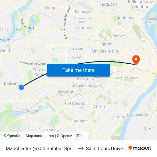 Manchester @ Old Sulphur Spring Wb to Saint Louis University map