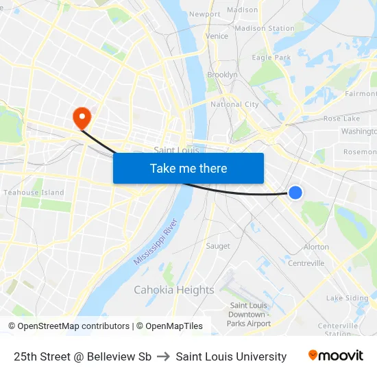 25th Street @ Belleview Sb to Saint Louis University map