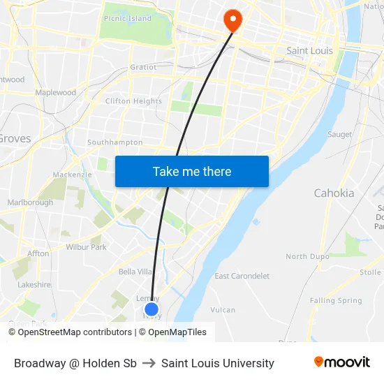 Broadway @ Holden Sb to Saint Louis University map