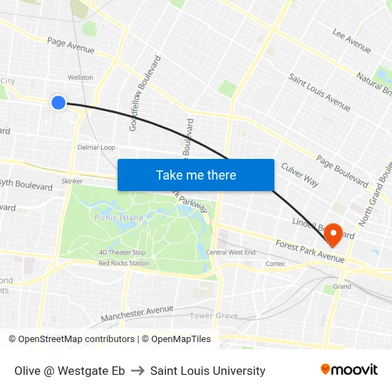Olive @ Westgate Eb to Saint Louis University map