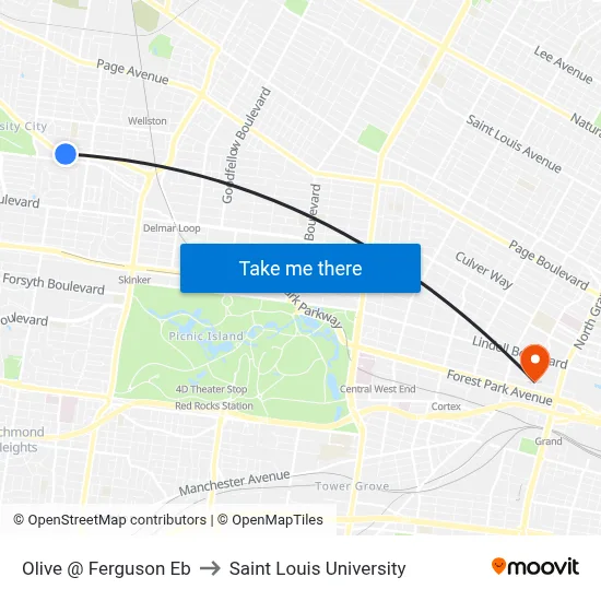 Olive @ Ferguson Eb to Saint Louis University map