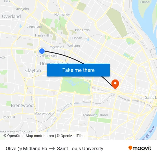 Olive @ Midland Eb to Saint Louis University map