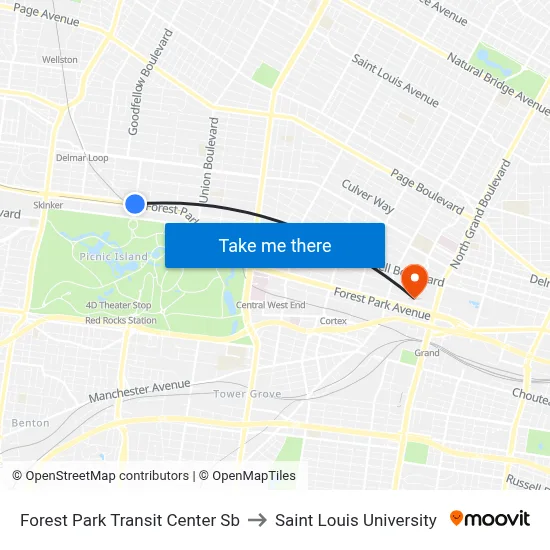Forest Park Transit Center Sb to Saint Louis University map