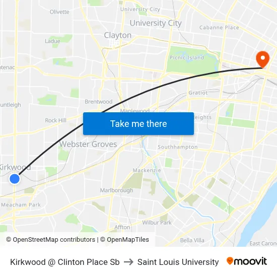 Kirkwood @ Clinton Place Sb to Saint Louis University map
