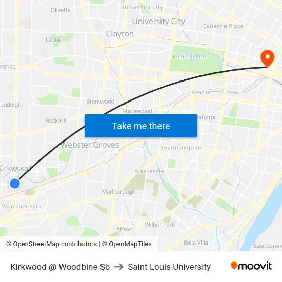 Kirkwood @ Woodbine Sb to Saint Louis University map