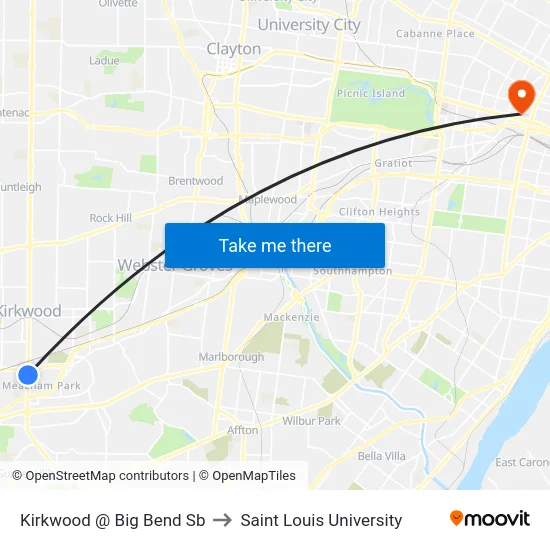 Kirkwood @ Big Bend Sb to Saint Louis University map