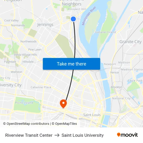 Riverview Transit Center to Saint Louis University map