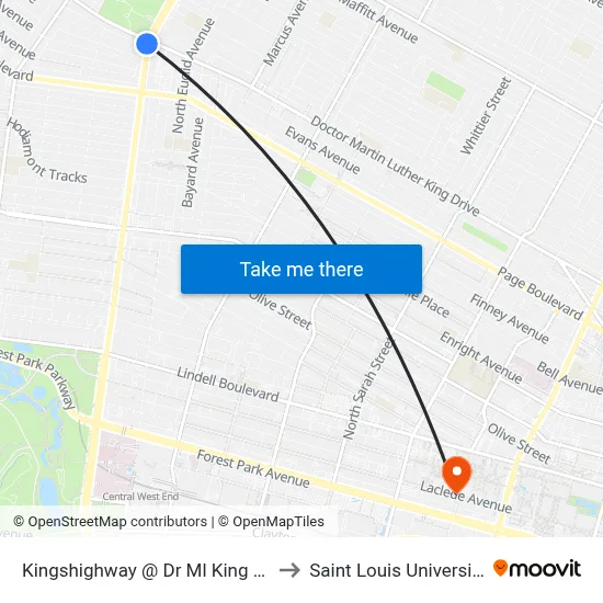 Kingshighway @ Dr Ml King Sb to Saint Louis University map