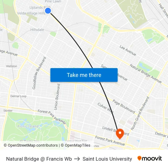 Natural Bridge @ Francis Wb to Saint Louis University map