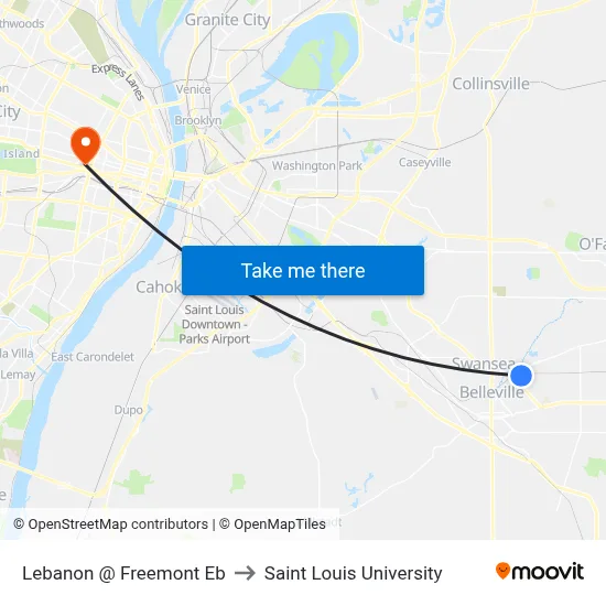Lebanon @ Freemont Eb to Saint Louis University map