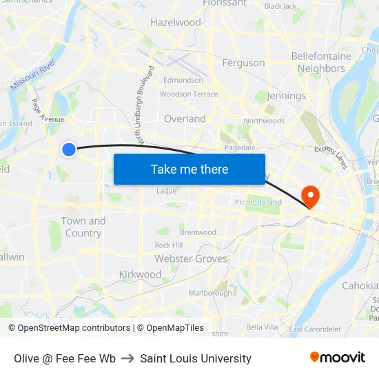 Olive @ Fee Fee Wb to Saint Louis University map