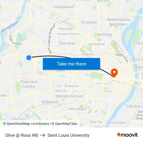 Olive @ Ross Wb to Saint Louis University map