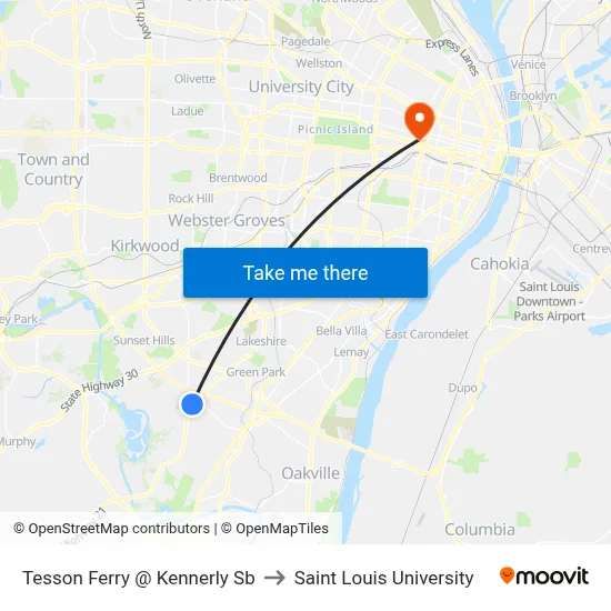 Tesson Ferry @ Kennerly Sb to Saint Louis University map
