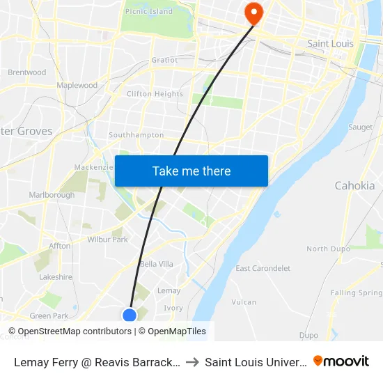 Lemay Ferry @ Reavis Barracks Nb to Saint Louis University map