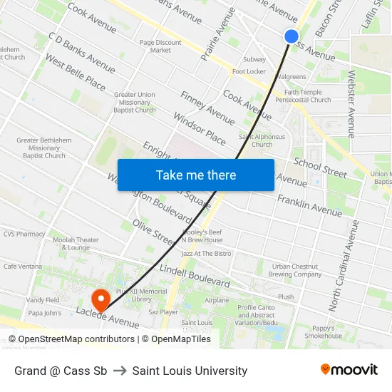 Grand @ Cass Sb to Saint Louis University map