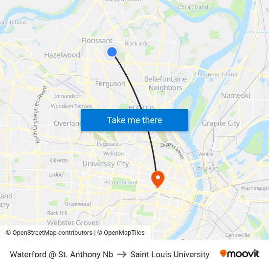 Waterford @ St. Anthony Nb to Saint Louis University map