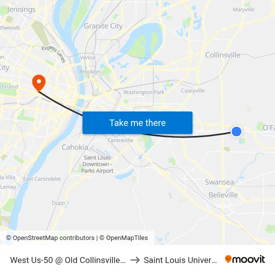 West Us-50 @ Old Collinsville Eb to Saint Louis University map
