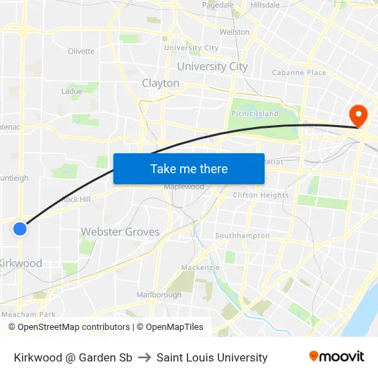 Kirkwood @ Garden Sb to Saint Louis University map