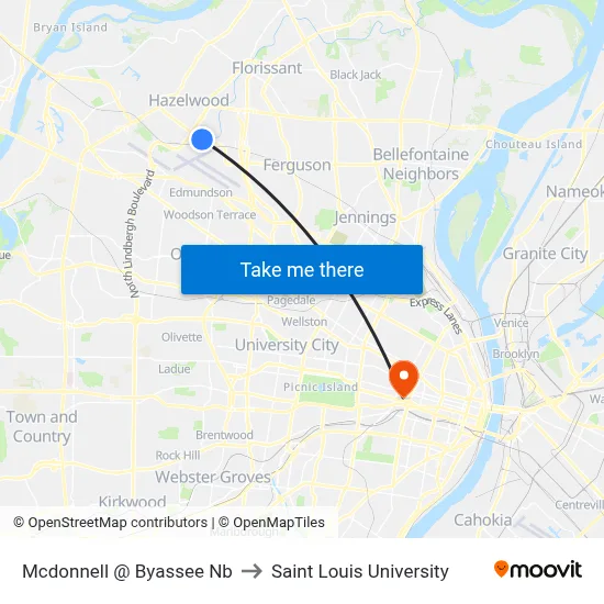 Mcdonnell @ Byassee Nb to Saint Louis University map