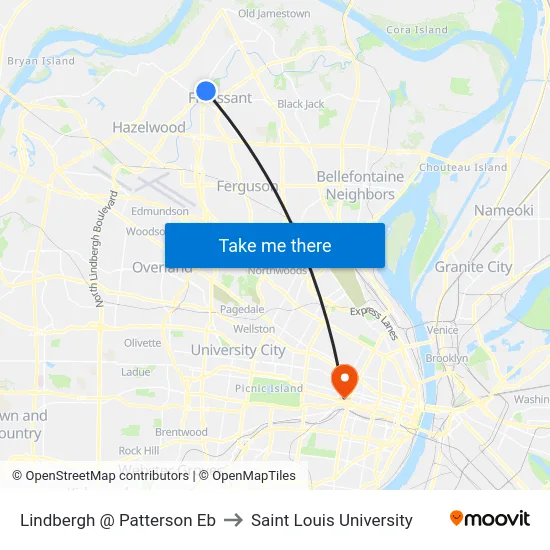 Lindbergh @ Patterson Eb to Saint Louis University map