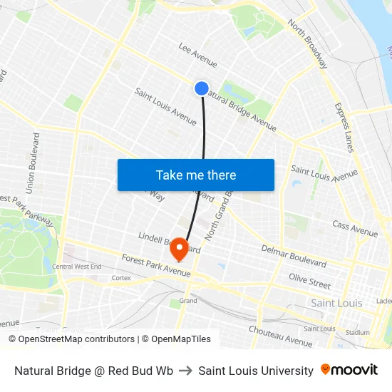 Natural Bridge @ Red Bud Wb to Saint Louis University map