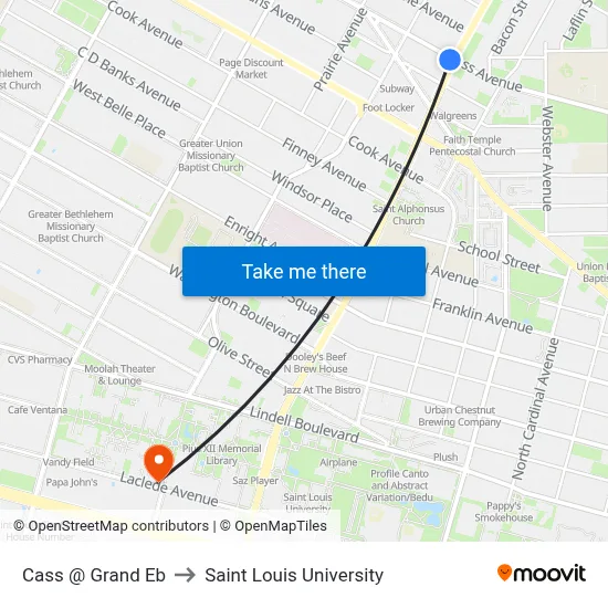 Cass @ Grand Eb to Saint Louis University map