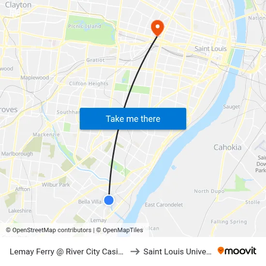 Lemay Ferry @ River City Casino Nb to Saint Louis University map