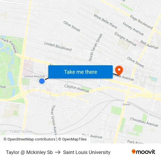 Taylor @ Mckinley Sb to Saint Louis University map