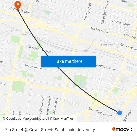 7th Street @ Geyer Sb to Saint Louis University map