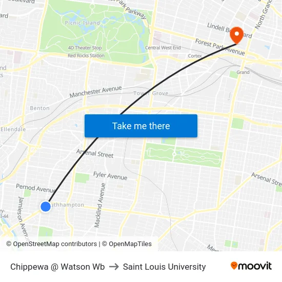 Chippewa @ Watson Wb to Saint Louis University map