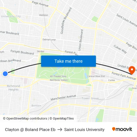 Clayton @ Boland Place Eb to Saint Louis University map