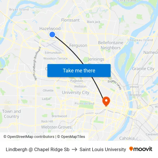 Lindbergh @ Chapel Ridge Sb to Saint Louis University map