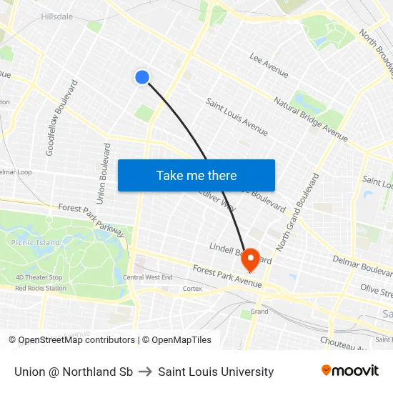 Union @ Northland Sb to Saint Louis University map