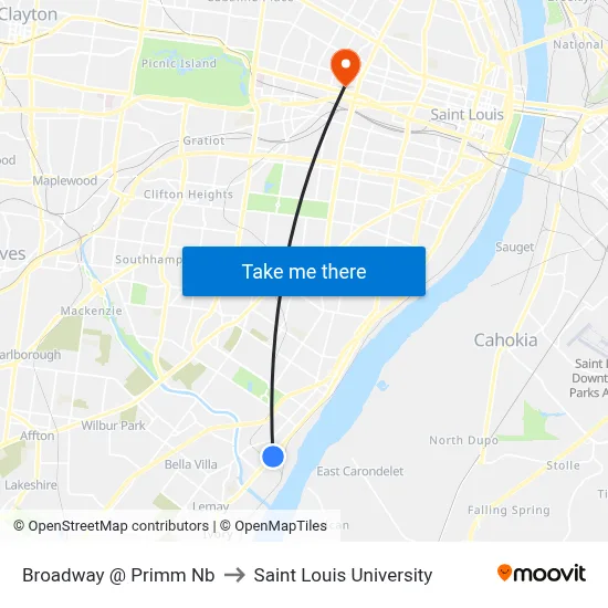 Broadway @ Primm Nb to Saint Louis University map