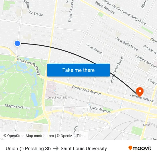 Union @ Pershing Sb to Saint Louis University map