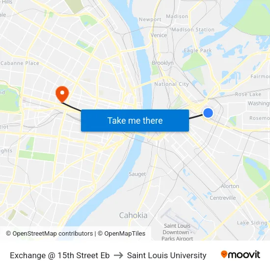 Exchange @ 15th Street Eb to Saint Louis University map