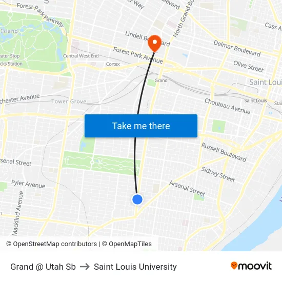 Grand @ Utah Sb to Saint Louis University map