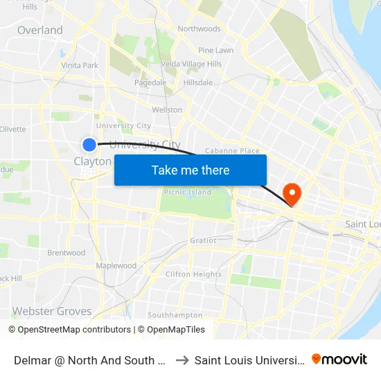 Delmar @ North And South Eb to Saint Louis University map