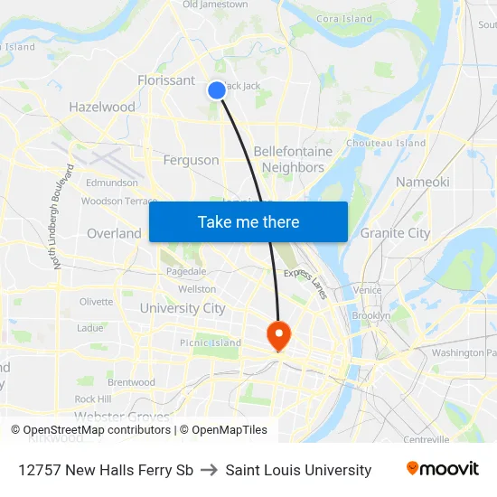 12757 New Halls Ferry Sb to Saint Louis University map