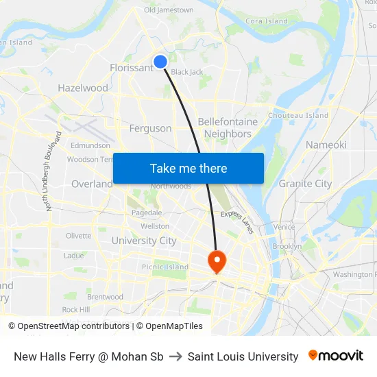 New Halls Ferry @ Mohan Sb to Saint Louis University map