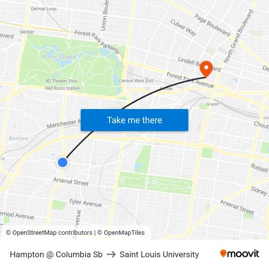 Hampton @ Columbia Sb to Saint Louis University map