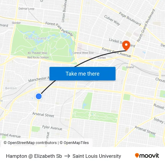 Hampton @ Elizabeth Sb to Saint Louis University map