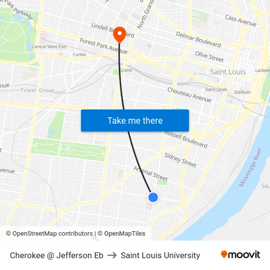 Cherokee @ Jefferson Eb to Saint Louis University map
