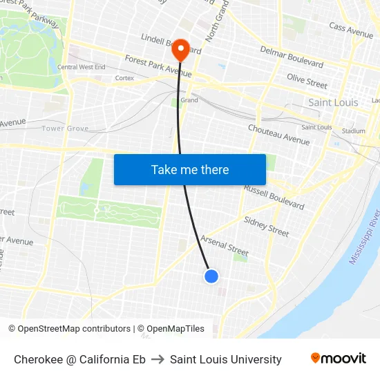 Cherokee @ California Eb to Saint Louis University map