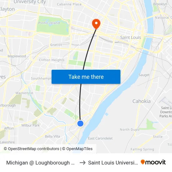 Michigan @ Loughborough Nb to Saint Louis University map