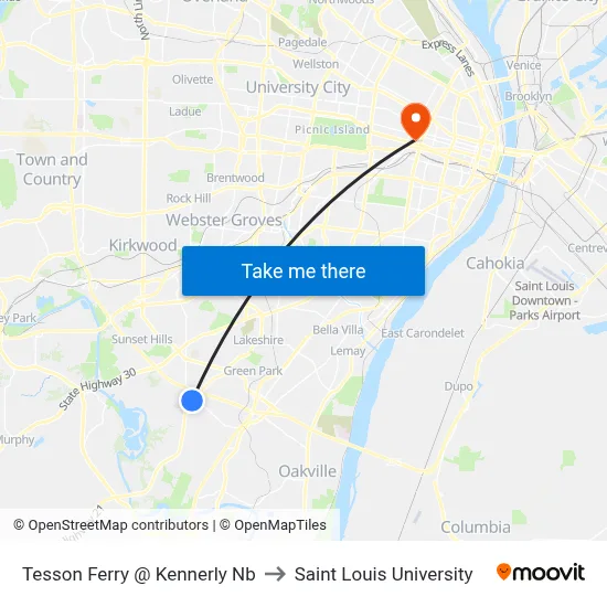 Tesson Ferry @ Kennerly Nb to Saint Louis University map
