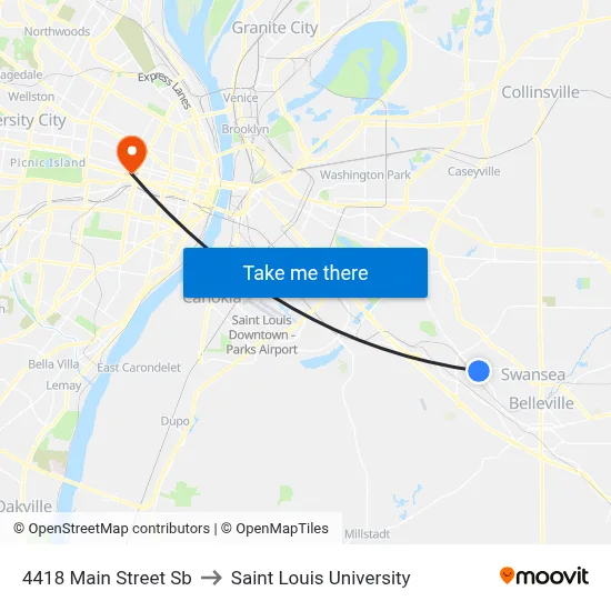 4418 Main Street Sb to Saint Louis University map