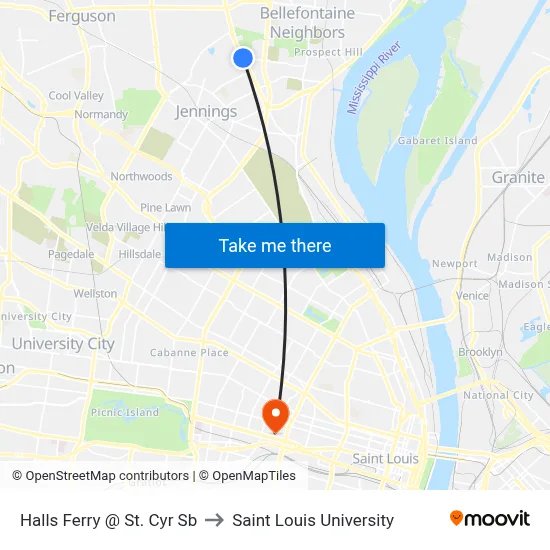 Halls Ferry @ St. Cyr Sb to Saint Louis University map