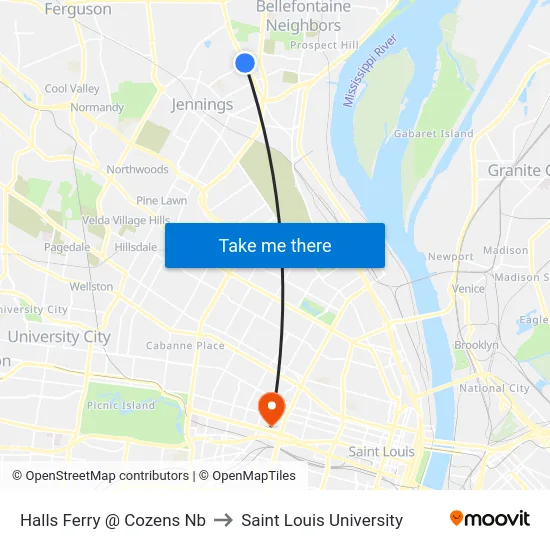Halls Ferry @ Cozens Nb to Saint Louis University map