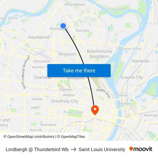 Lindbergh @ Thunderbird Wb to Saint Louis University map